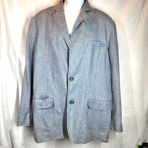 INC 100% Linen Blue Blazer Jacket Mens Size Large
